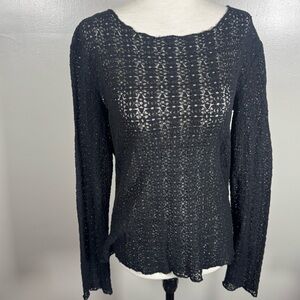 Natural Life Sz L Black Lace Layering Top Long Sleeve Semi Sheer Stretchy Shirt